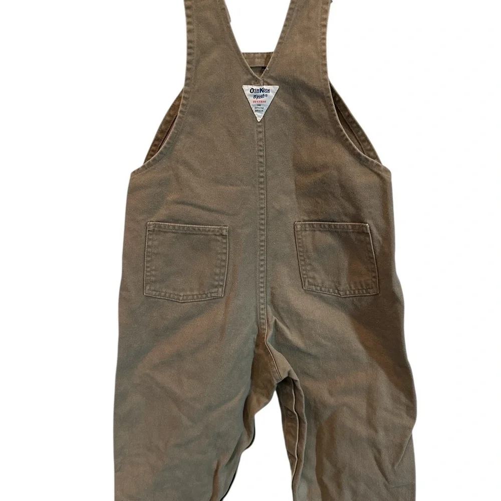 90's OshKosh B'gosh Boys Overalls Vestbak Size 4T Khaki Denim Chino